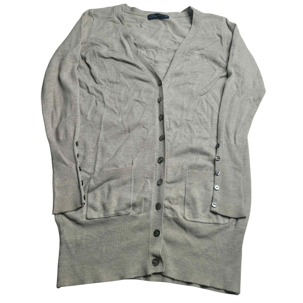 ZARA Beige Button Up Cardigan Women's Large with Button Detail‎ on Cuffs